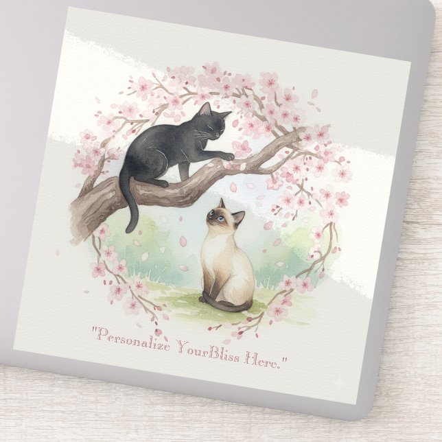 Adesivo Japanese Sakura & Zen Cats Watercolor  (Detalhe)