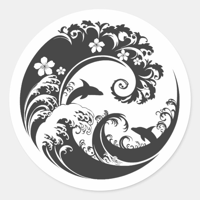 Adesivo Japanese Wave & Hibiscus charcoal black (Frente)
