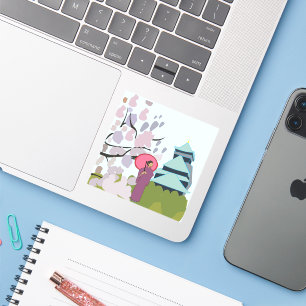 Adesivo Japão Cherry Blossom Geisha Kimono Japão