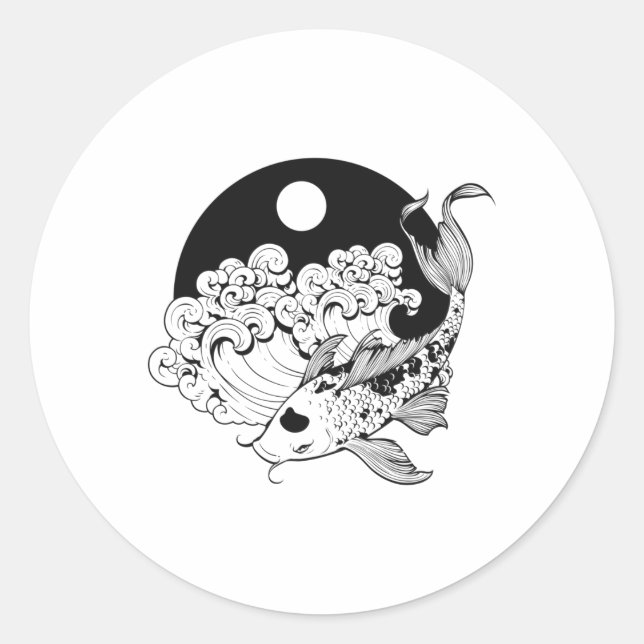 Adesivo Japonês carp koi com Yin e Yang Background (Frente)