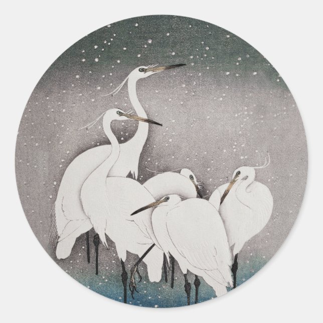 Adesivo Japonês Egrets Koson Cranes Winter Snow (Frente)