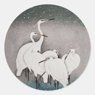 Adesivo Japonês Egrets Koson Cranes Winter Snow