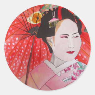 Adesivo Japonês Geisha com arte original de guarda-chuva 