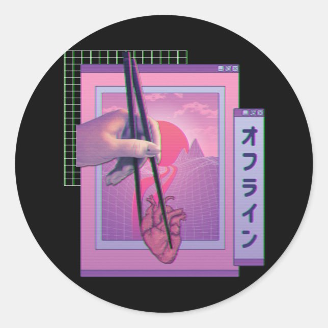 Adesivo Japonês Offline Vaporwave Aestético Sad Heart (Frente)
