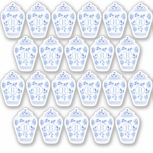 Adesivo Jar De Gengibre Branco E Azul Do Monograma