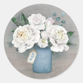 Adesivo Jar e Flores Brancas de Mason Azul Pintado
