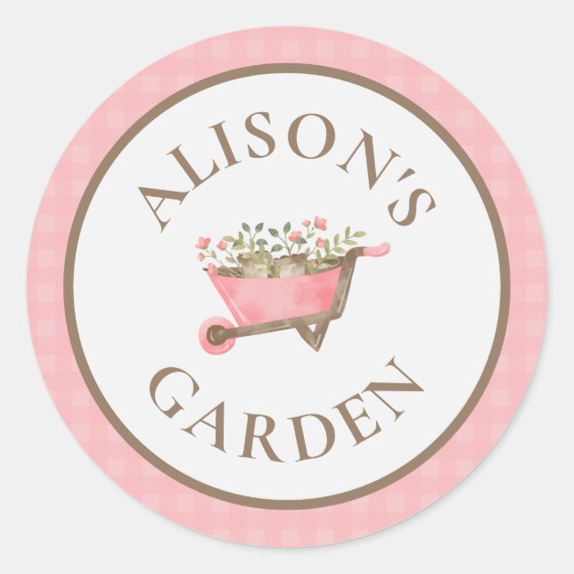 Adesivo Jardim de Aquarela de Gingham, Rosa Elegante (Frente)