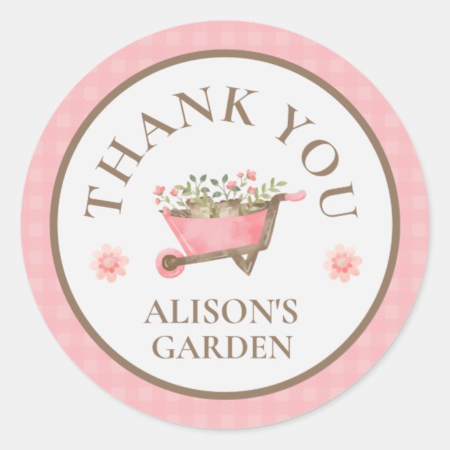 Adesivo Jardim de Aquarela de Gingham Rosa Elegante Obriga (Frente)