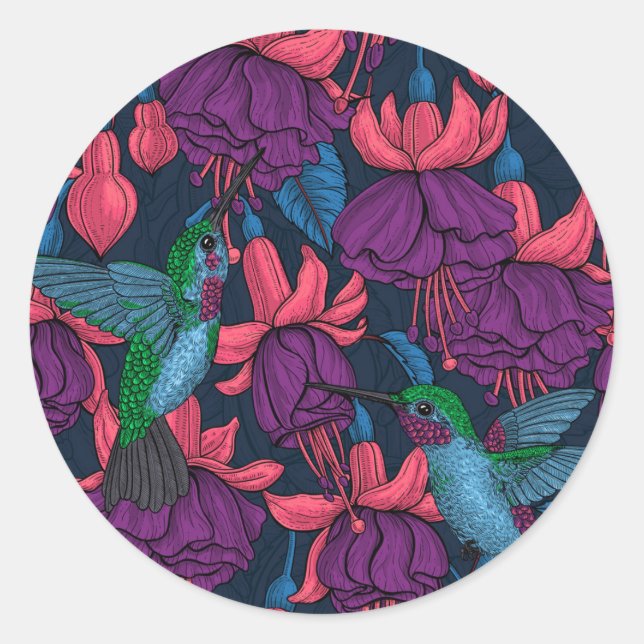 Adesivo Jardim de beija-flores em roxo e azul (Frente)