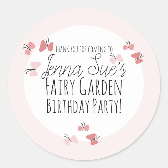 Adesivo Jardim de Borboletas Aniversário Rosa    (Frente)