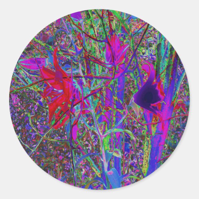 Adesivo Jardim de Lírios Cores de Arco-íris Abstrato Psico (Frente)