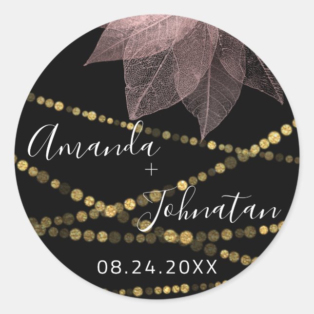 Adesivo Jardim Rosa Dourado Folha Nome Data Luz Dourada (Frente)