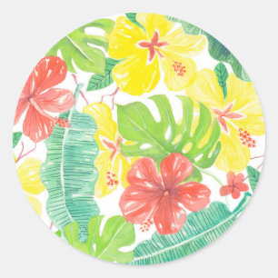 Adesivo Jardim tropical, hibiscus plumeria e palmeiras