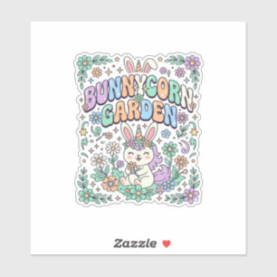 Adesivo Jardim Unicórnio Coelho Kawaii Tipografia Design_