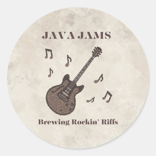 Adesivo Java Jams-Brewing Rockin' Riffs-Café-Guitarra- (Frente)