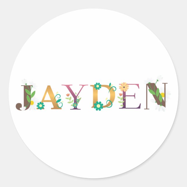 Adesivo JAYDEN Nome Arte Com Flores Bordadas (Frente)