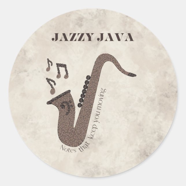 Adesivo Jazzy Java-Grãos de Café-Saxofone- (Frente)