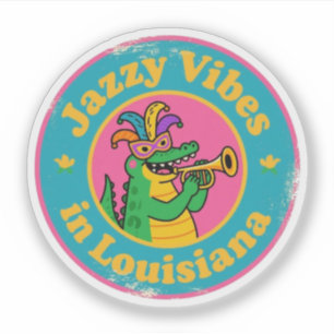 Adesivo Jazzy Vibes_ Louisiana Alligator com Máscara Retro