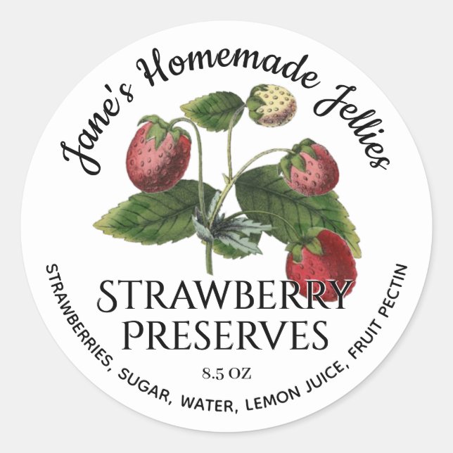 Adesivo Jelly Label Vintage Homemade Strawberry Preserve (Frente)