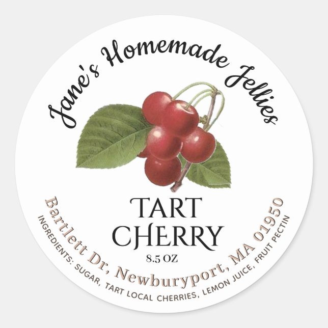 Adesivo Jelly Label Vintage Homemade Tart Cherry Preserve (Frente)