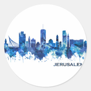 Adesivo Jerusalém Israel Skyline Azul
