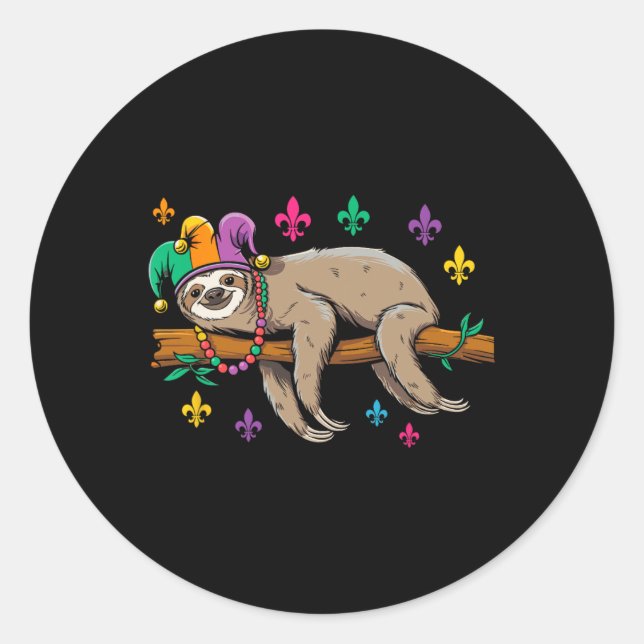 Adesivo Jester Sloth Animal Cute Funny Mardi Gras Carnaval (Frente)