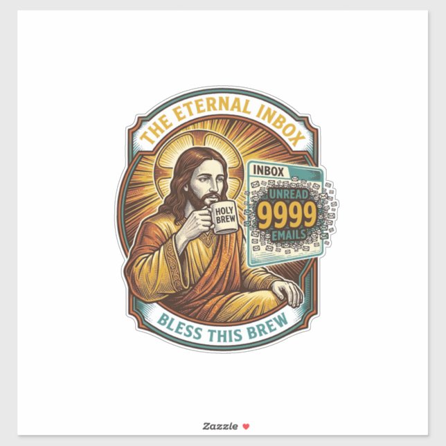 Adesivo Jesus 9999 E-mails Não Lidos Caixa de Entrada Zero (Folha)