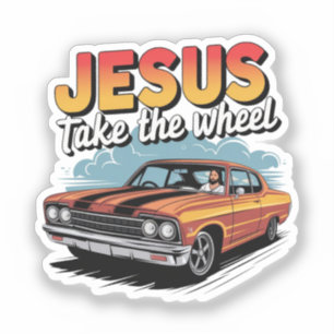 Adesivo Jesus Assume o Volante Carro Musculoso Vintage