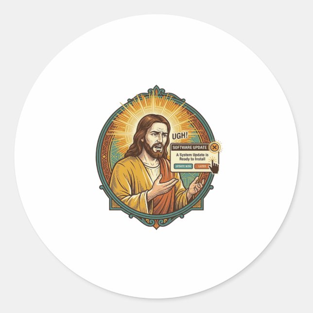 Adesivo Jesus Atualização de Software Irritante Pop Up Hum (Frente)
