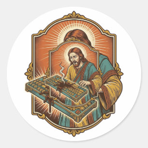 Adesivo Jesus Café Derrama Teclado Mecânico Quebrado Tecno