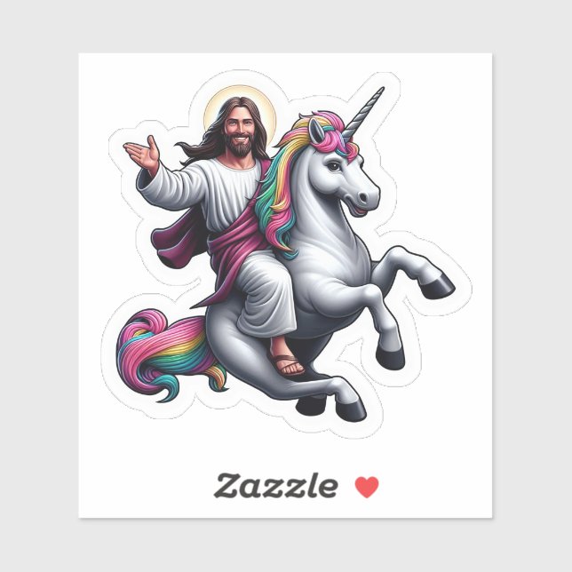 Adesivo Jesus cavalgando um unicórnio! (Folha)