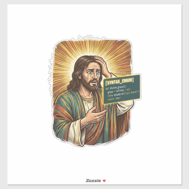 Adesivo Jesus chorando Erro de Sintaxe Programador Codific (Folha)