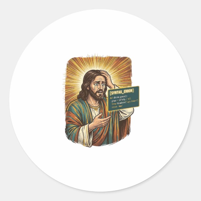 Adesivo Jesus chorando Erro de Sintaxe Programador de Codi (Frente)