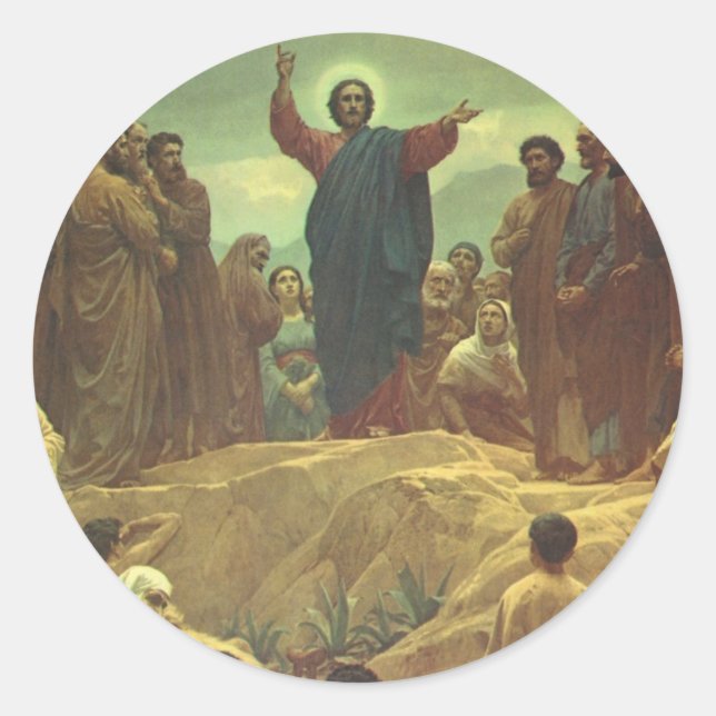 Adesivo Jesus Cristo Sermão no Monte, Religião Vintage (Frente)