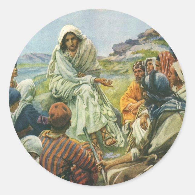 Adesivo Jesus Cristo Sermão no Monte, Religião Vintage (Frente)