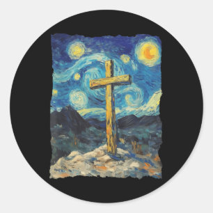 Adesivo Jesus Cross Van Gogh Estilo Starry Night Art Crist
