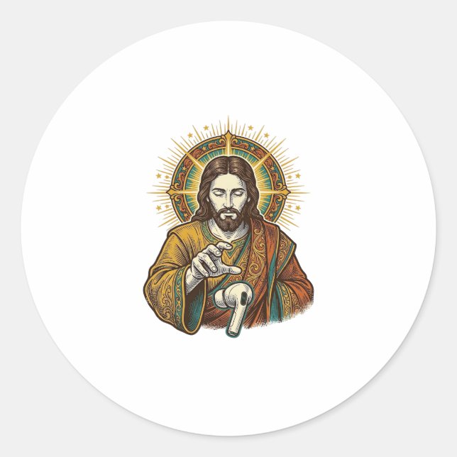 Adesivo Jesus Derrubou Fone de Ouvido Sem Fio Debaixo da M (Frente)