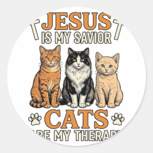 Adesivo Jesus E Gatos São Minha Terapia Camiseta Vintage D