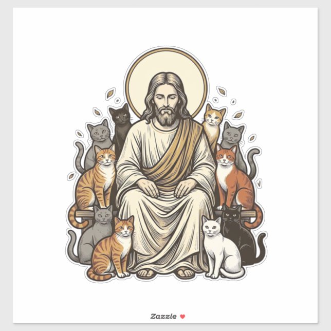 Adesivo Jesus e Gatos Vintage (Folha)