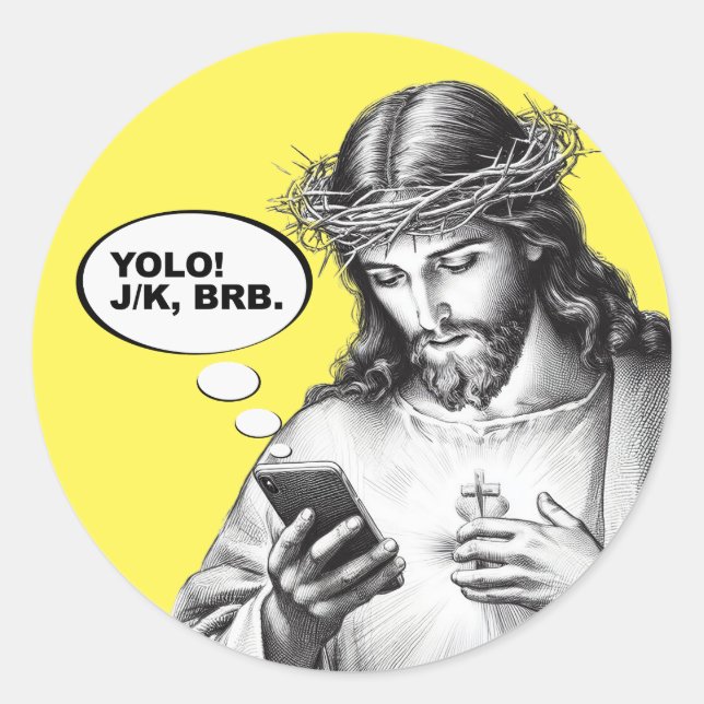 Adesivo Jesus engraçado mandando mensagens para YOLO JK BR (Frente)