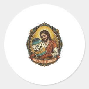 Adesivo Jesus Exausto Tubo de Proteína Vazia Humor de Acad