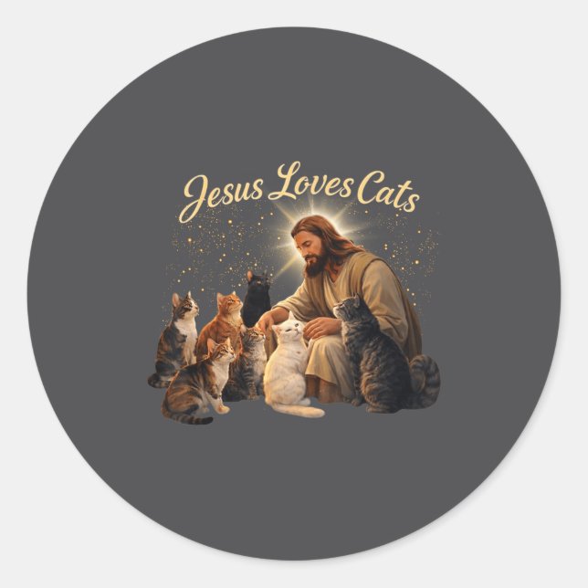 Adesivo Jesus Loves Cats Christian Cat Lover Jesus Hugs Ca (Frente)