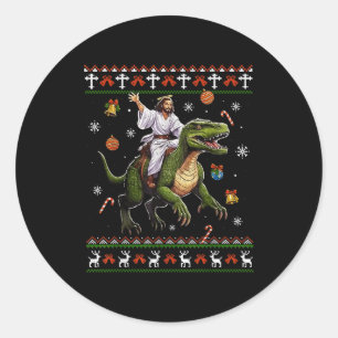 Adesivo Jesus Montado em Dinossauro Meme Engraçado Suéter