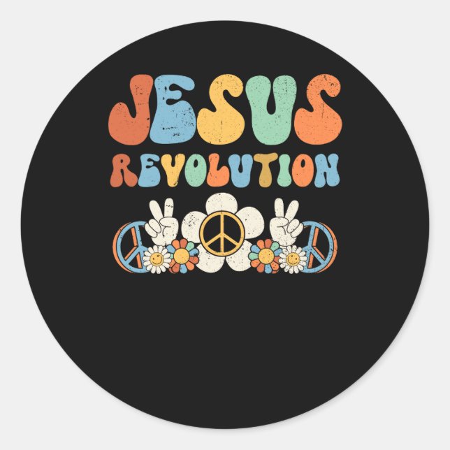 Adesivo Jesus Revolução Fé Retrô Groovy Flor Paz S (Frente)