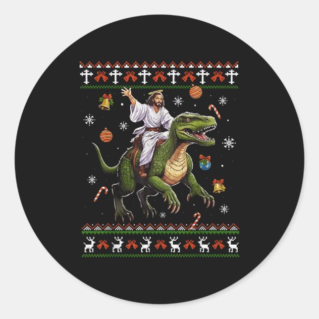 Adesivo Jesus Riding Dinosaur Funny Meme Ugly Christmas Sw (Frente)