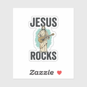 Adesivo Jesus Rocks Guitar Entalhe Cristão Vintage Des