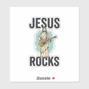 Adesivo Jesus Rocks Guitar Entalhe Cristão Vintage Des