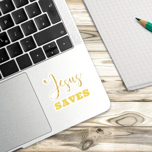 Adesivo Jesus Salva a Brilhante Dourada Amarela