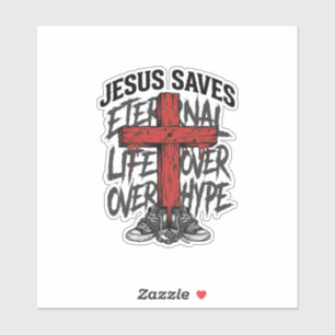 Adesivo Jesus Salva Cruz Vintage Roupas Cristãs de Rua Shi