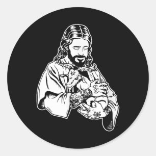Adesivo Jesus segurando cabra Baphomet tatuagem ocultista